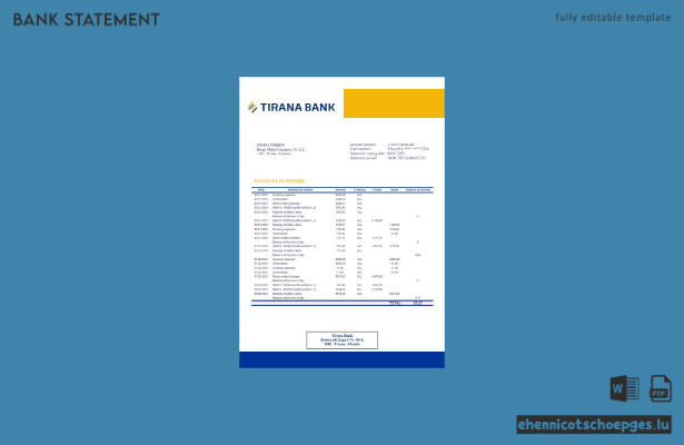 Beispiel eines Kontoauszugs aus Tirana, Albanien